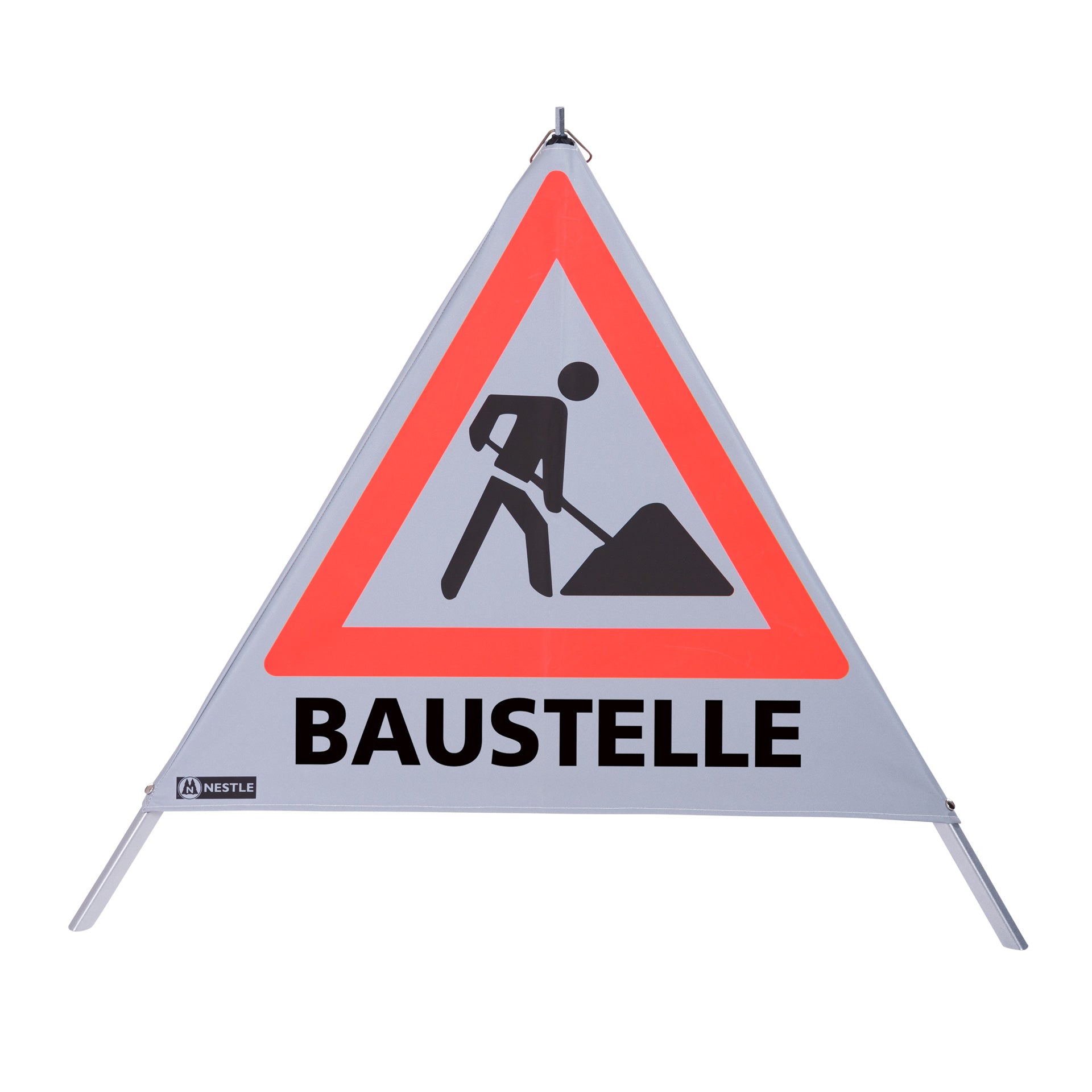 NESTLE Warnpyramide 90 cm, Schaufelmann (VZ123), retroreflektierend, mit Feder NESTLE Warnpyramide 90 cm, Schaufelmann (VZ123), retroreflektierend, mit Feder